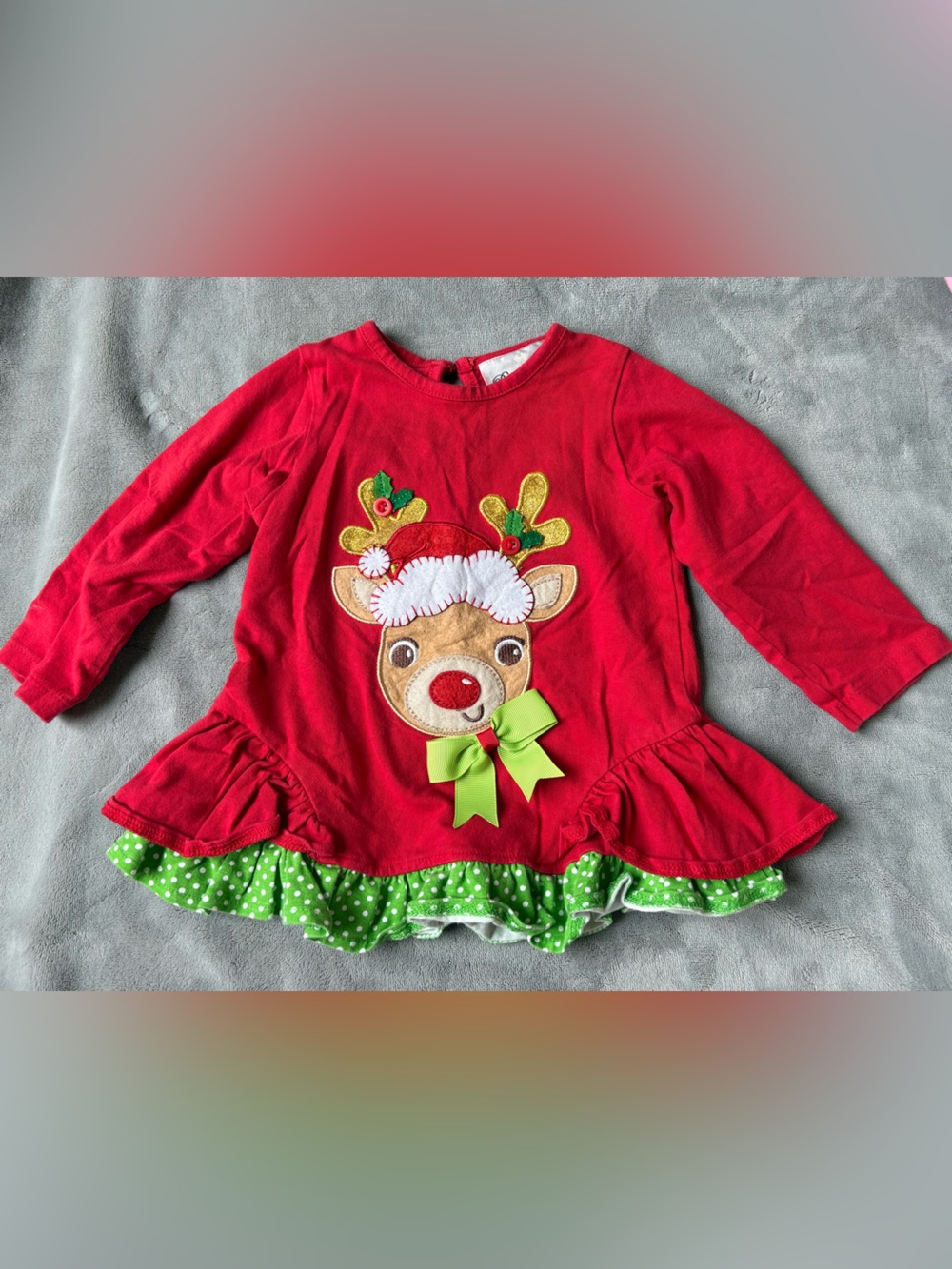 Rare Editions Bright Red Reindeer Holiday Girl's Top